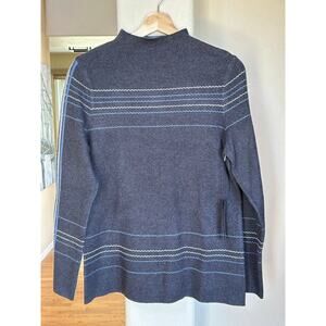 NWT Tahari Funnel Neck Micro Striped Long Sleeve Gray Sweater Sz L MSRP $98